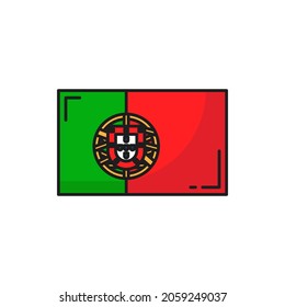 Portuguese national flag with coat of arms emblem in red and green colors. Vector European country symbol, Portugal independence day and patriotic holidays sign, banner shield, group of five, lesser