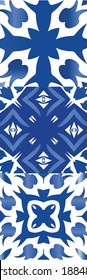 Portuguese ornamental azulejo ceramic. Collection of vector seamless patterns. Modern design. Blue vintage backdrops for wallpaper, web background, towels, print, surface texture, pillows.