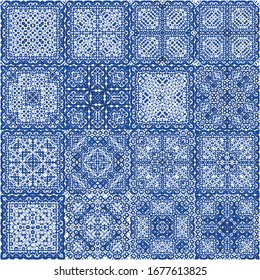 Portuguese ornamental azulejo ceramic. Colored design. Vector seamless pattern arabesque. vintage backdrop for wallpaper, web background, towels, print, surface texture, pillows.
