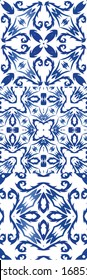 Portuguese ornamental azulejo ceramic. Colored design. Kit of vector seamless patterns. Blue vintage backdrops for wallpaper, web background, towels, print, surface texture, pillows.