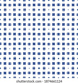 Portuguese ornamental azulejo ceramic. Colored design. Vector seamless pattern watercolor. Blue vintage backdrop for wallpaper, web background, towels, print, surface texture, pillows.