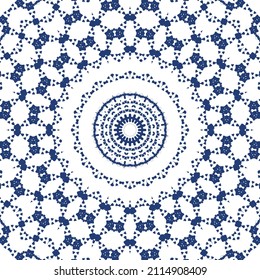 Portuguese ornamental azulejo ceramic. Creative design. Vector seamless pattern collage. Blue vintage backdrop for wallpaper, web background, towels, print, surface texture, pillows.