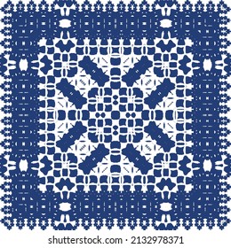 Portuguese ornamental azulejo ceramic. Creative design. Vector seamless pattern collage. Blue vintage backdrop for wallpaper, web background, towels, print, surface texture, pillows.