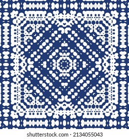 Portuguese ornamental azulejo ceramic. Creative design. Vector seamless pattern collage. Blue vintage backdrop for wallpaper, web background, towels, print, surface texture, pillows.