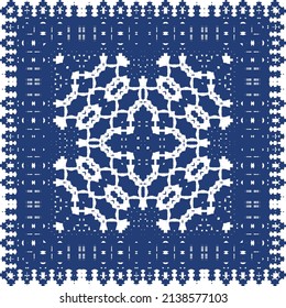 Portuguese ornamental azulejo ceramic. Creative design. Vector seamless pattern collage. Blue vintage backdrop for wallpaper, web background, towels, print, surface texture, pillows.