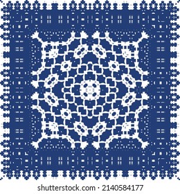 Portuguese ornamental azulejo ceramic. Creative design. Vector seamless pattern collage. Blue vintage backdrop for wallpaper, web background, towels, print, surface texture, pillows.