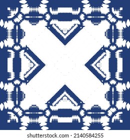 Portuguese ornamental azulejo ceramic. Creative design. Vector seamless pattern collage. Blue vintage backdrop for wallpaper, web background, towels, print, surface texture, pillows.