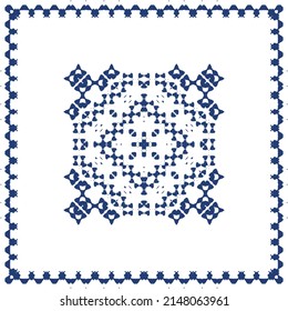 Portuguese ornamental azulejo ceramic. Creative design. Vector seamless pattern collage. Blue vintage backdrop for wallpaper, web background, towels, print, surface texture, pillows.