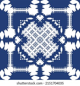 Portuguese ornamental azulejo ceramic. Creative design. Vector seamless pattern collage. Blue vintage backdrop for wallpaper, web background, towels, print, surface texture, pillows.