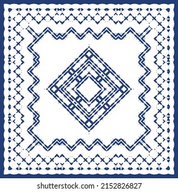 Portuguese ornamental azulejo ceramic. Creative design. Vector seamless pattern collage. Blue vintage backdrop for wallpaper, web background, towels, print, surface texture, pillows.