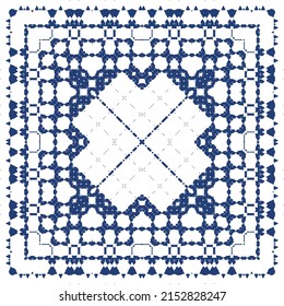 Portuguese ornamental azulejo ceramic. Creative design. Vector seamless pattern collage. Blue vintage backdrop for wallpaper, web background, towels, print, surface texture, pillows.