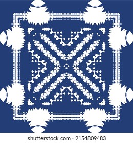 Portuguese ornamental azulejo ceramic. Creative design. Vector seamless pattern collage. Blue vintage backdrop for wallpaper, web background, towels, print, surface texture, pillows.