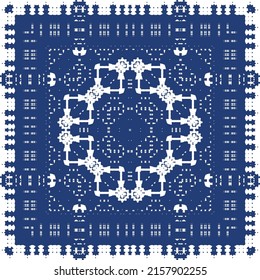 Portuguese ornamental azulejo ceramic. Creative design. Vector seamless pattern collage. Blue vintage backdrop for wallpaper, web background, towels, print, surface texture, pillows.