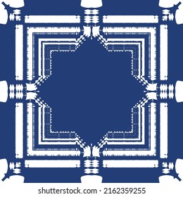 Portuguese ornamental azulejo ceramic. Creative design. Vector seamless pattern collage. Blue vintage backdrop for wallpaper, web background, towels, print, surface texture, pillows.