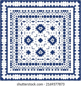 Portuguese ornamental azulejo ceramic. Creative design. Vector seamless pattern collage. Blue vintage backdrop for wallpaper, web background, towels, print, surface texture, pillows.