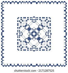 Portuguese ornamental azulejo ceramic. Creative design. Vector seamless pattern collage. Blue vintage backdrop for wallpaper, web background, towels, print, surface texture, pillows.