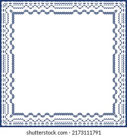 Portuguese ornamental azulejo ceramic. Creative design. Vector seamless pattern collage. Blue vintage backdrop for wallpaper, web background, towels, print, surface texture, pillows.