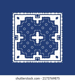 Portuguese ornamental azulejo ceramic. Creative design. Vector seamless pattern collage. Blue vintage backdrop for wallpaper, web background, towels, print, surface texture, pillows.