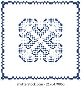 Portuguese ornamental azulejo ceramic. Creative design. Vector seamless pattern collage. Blue vintage backdrop for wallpaper, web background, towels, print, surface texture, pillows.