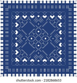 Portuguese ornamental azulejo ceramic. Creative design. Vector seamless pattern collage. Blue vintage backdrop for wallpaper, web background, towels, print, surface texture, pillows.