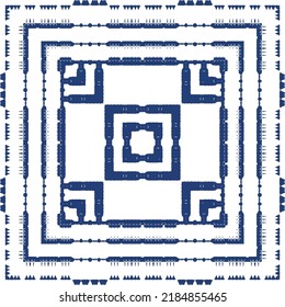 Portuguese ornamental azulejo ceramic. Creative design. Vector seamless pattern collage. Blue vintage backdrop for wallpaper, web background, towels, print, surface texture, pillows.