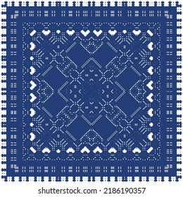Portuguese ornamental azulejo ceramic. Creative design. Vector seamless pattern collage. Blue vintage backdrop for wallpaper, web background, towels, print, surface texture, pillows.