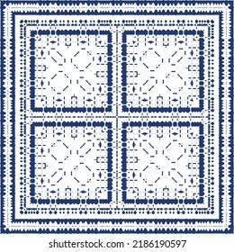 Portuguese ornamental azulejo ceramic. Creative design. Vector seamless pattern collage. Blue vintage backdrop for wallpaper, web background, towels, print, surface texture, pillows.