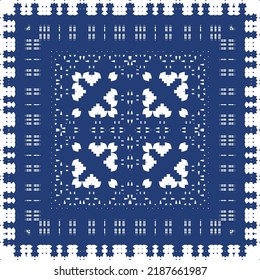 Portuguese ornamental azulejo ceramic. Creative design. Vector seamless pattern collage. Blue vintage backdrop for wallpaper, web background, towels, print, surface texture, pillows.
