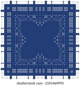 Portuguese ornamental azulejo ceramic. Creative design. Vector seamless pattern collage. Blue vintage backdrop for wallpaper, web background, towels, print, surface texture, pillows.