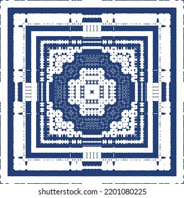 Portuguese ornamental azulejo ceramic. Creative design. Vector seamless pattern collage. Blue vintage backdrop for wallpaper, web background, towels, print, surface texture, pillows.