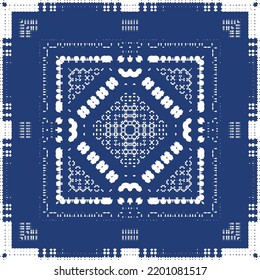 Portuguese ornamental azulejo ceramic. Creative design. Vector seamless pattern collage. Blue vintage backdrop for wallpaper, web background, towels, print, surface texture, pillows.