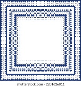 Portuguese ornamental azulejo ceramic. Creative design. Vector seamless pattern collage. Blue vintage backdrop for wallpaper, web background, towels, print, surface texture, pillows.