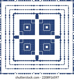 Portuguese ornamental azulejo ceramic. Creative design. Vector seamless pattern collage. Blue vintage backdrop for wallpaper, web background, towels, print, surface texture, pillows.