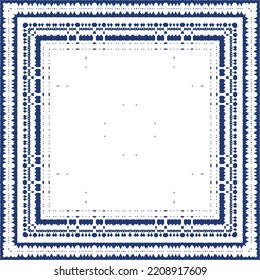 Portuguese ornamental azulejo ceramic. Creative design. Vector seamless pattern collage. Blue vintage backdrop for wallpaper, web background, towels, print, surface texture, pillows.
