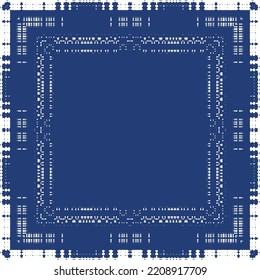 Portuguese ornamental azulejo ceramic. Creative design. Vector seamless pattern collage. Blue vintage backdrop for wallpaper, web background, towels, print, surface texture, pillows.
