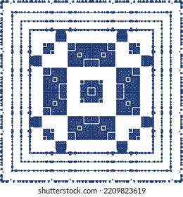 Portuguese ornamental azulejo ceramic. Creative design. Vector seamless pattern collage. Blue vintage backdrop for wallpaper, web background, towels, print, surface texture, pillows.