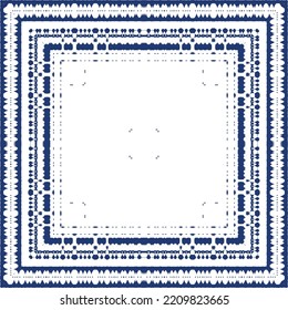 Portuguese ornamental azulejo ceramic. Creative design. Vector seamless pattern collage. Blue vintage backdrop for wallpaper, web background, towels, print, surface texture, pillows.