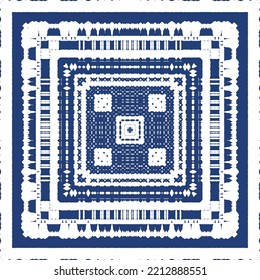 Portuguese ornamental azulejo ceramic. Creative design. Vector seamless pattern collage. Blue vintage backdrop for wallpaper, web background, towels, print, surface texture, pillows.