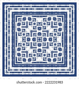 Portuguese ornamental azulejo ceramic. Creative design. Vector seamless pattern collage. Blue vintage backdrop for wallpaper, web background, towels, print, surface texture, pillows.