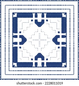 Portuguese ornamental azulejo ceramic. Creative design. Vector seamless pattern collage. Blue vintage backdrop for wallpaper, web background, towels, print, surface texture, pillows.