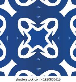 Portuguese ornamental azulejo ceramic. Fashionable design. Vector seamless pattern illustration. Blue vintage backdrop for wallpaper, web background, towels, print, surface texture, pillows.