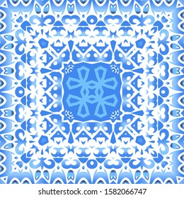 Portuguese ornamental azulejo ceramic. Graphic design. Vector seamless pattern trellis. Blue vintage backdrop for wallpaper, web background, towels, print, surface texture, pillows.