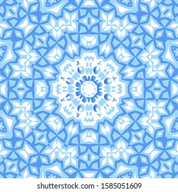 Portuguese ornamental azulejo ceramic. Graphic design. Vector seamless pattern trellis. Blue vintage backdrop for wallpaper, web background, towels, print, surface texture, pillows.