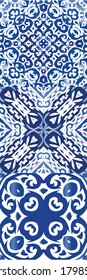 Portuguese ornamental azulejo ceramic. Kit of vector seamless patterns. Original design. Blue vintage backdrops for wallpaper, web background, towels, print, surface texture, pillows.