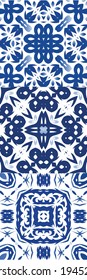 Portuguese ornamental azulejo ceramic. Kit of vector seamless patterns. Modern design. Blue vintage backdrops for wallpaper, web background, towels, print, surface texture, pillows.