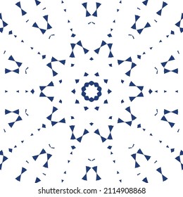 Portuguese ornamental azulejo ceramic. Minimal design. Vector seamless pattern elements. Blue vintage backdrop for wallpaper, web background, towels, print, surface texture, pillows.
