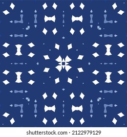 Portuguese ornamental azulejo ceramic. Minimal design. Vector seamless pattern elements. Blue vintage backdrop for wallpaper, web background, towels, print, surface texture, pillows.