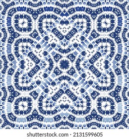 Portuguese ornamental azulejo ceramic. Minimal design. Vector seamless pattern elements. Blue vintage backdrop for wallpaper, web background, towels, print, surface texture, pillows.