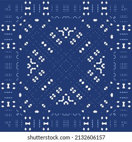 Portuguese ornamental azulejo ceramic. Minimal design. Vector seamless pattern elements. Blue vintage backdrop for wallpaper, web background, towels, print, surface texture, pillows.