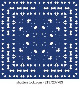 Portuguese ornamental azulejo ceramic. Minimal design. Vector seamless pattern elements. Blue vintage backdrop for wallpaper, web background, towels, print, surface texture, pillows.